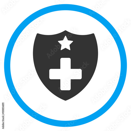 Medical Insurance Shield vector icon. Style is bicolor flat circled symbol, blue and gray colors, rounded angles, white background.