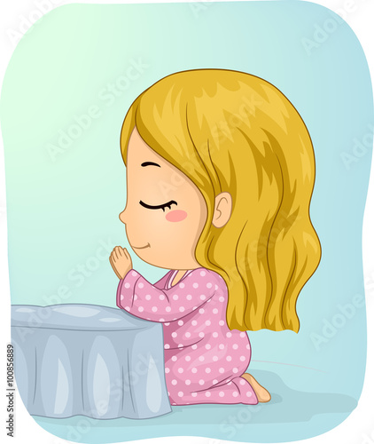 Kid Girl Kneel Pray Bedroom