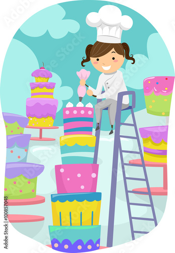 Stickman Kid Girl Baker Cak...