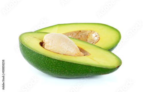 Green avocado isolated on the white background
