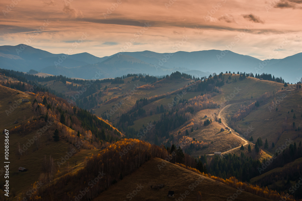 Autumn scenery in remote rural area in Transylvania