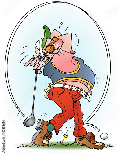 Vector cartoon illustration of a golf player in a strike
