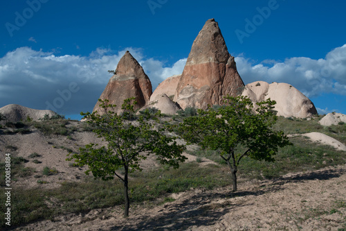 Amazing landscapes with rock in Cappadocia. Anatolian Plateau. Turkey.