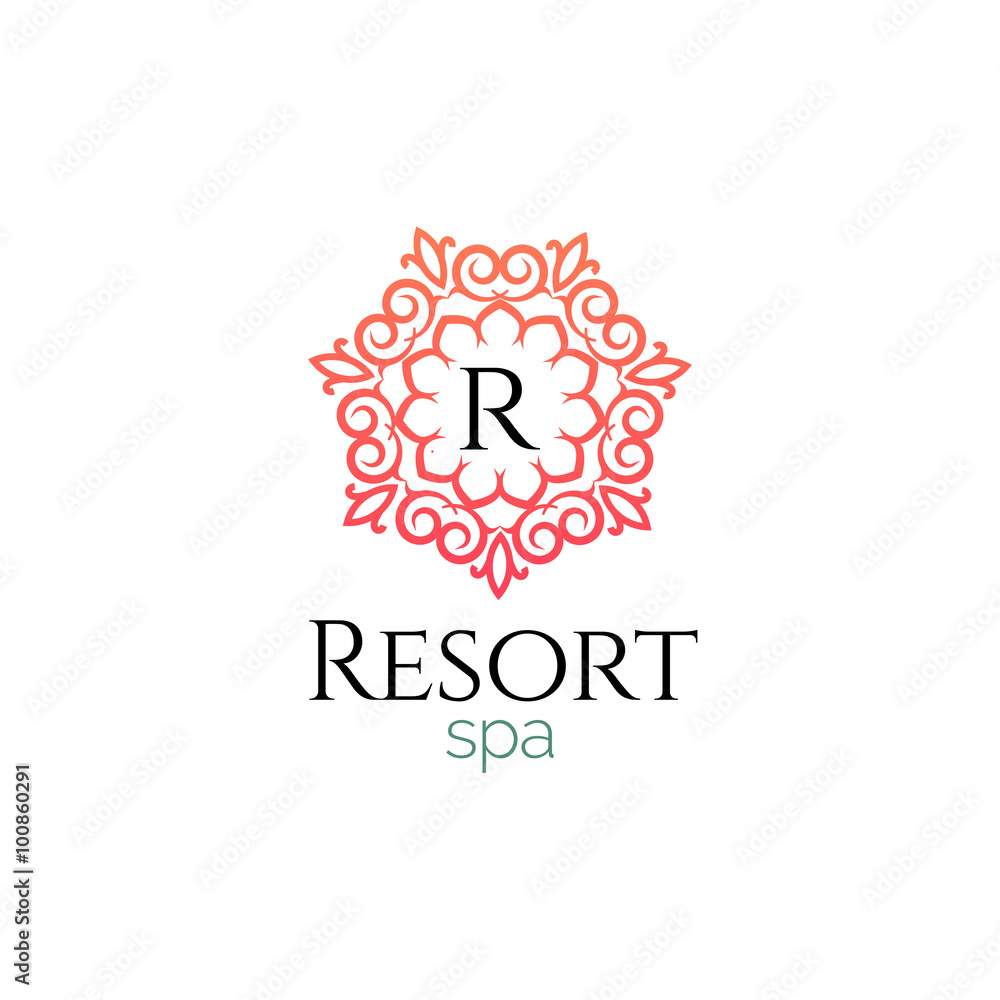 Abstract Luxury Modern Ornament Resort Spa Logo icon, Isolated in White Background Abstract Luxury Modern Ornament Resort Spa Logo icon, Isolated in White Background