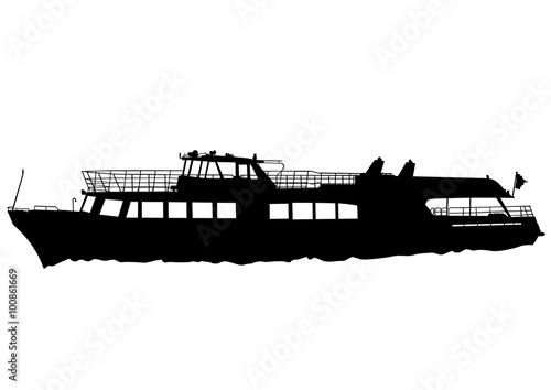 Silhouette of big ship on white background