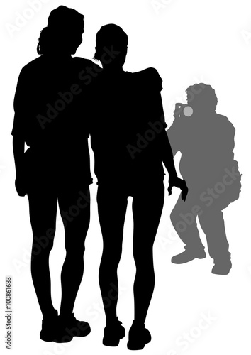 Women with a camera on white background