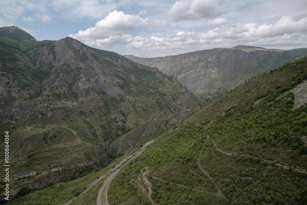 Mountain landscape. The landscape in Armenia (Tatev). Winding road in the mountains. 