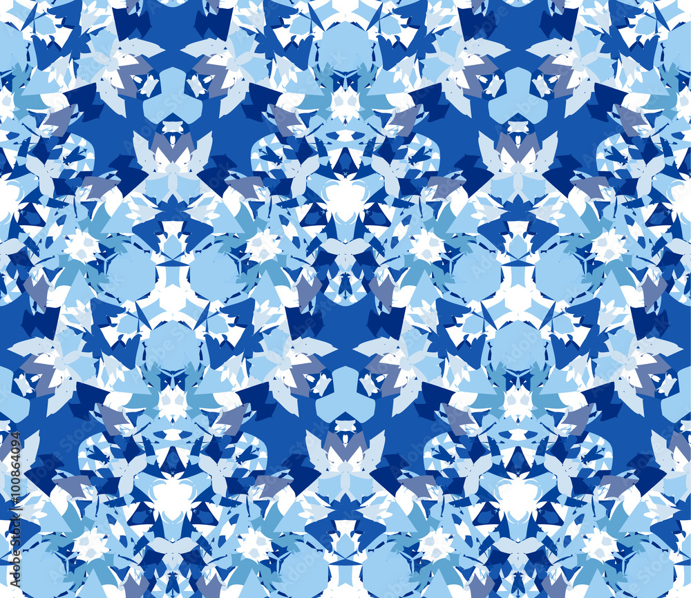 Blue seamless pattern. Seamless pattern composed of color abstract elements located on white background. Blue seamless pattern. Seamless pattern composed of color abstract elements located on white background.