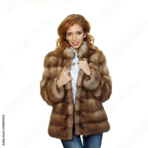 Slika na platnu beautiful girl in a fur coat