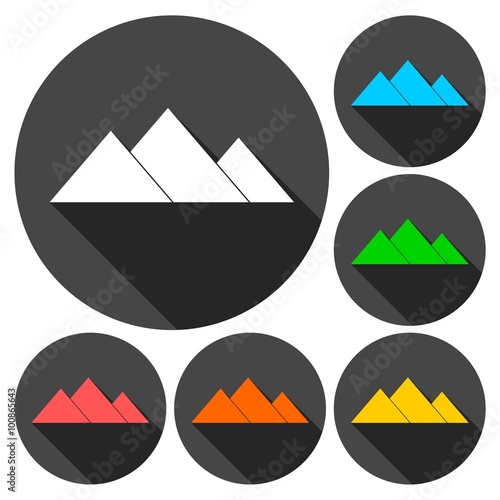 The pyramids at Giza in Egypt, pyramid complex icons set with long shadow