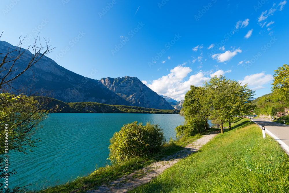 Fototapeta premium Cavedine Lake - Trentino Italy / Lago di Cavedine (Cavedine Lake) small alpine lake in Trentino Alto Adige, Italy, Europe