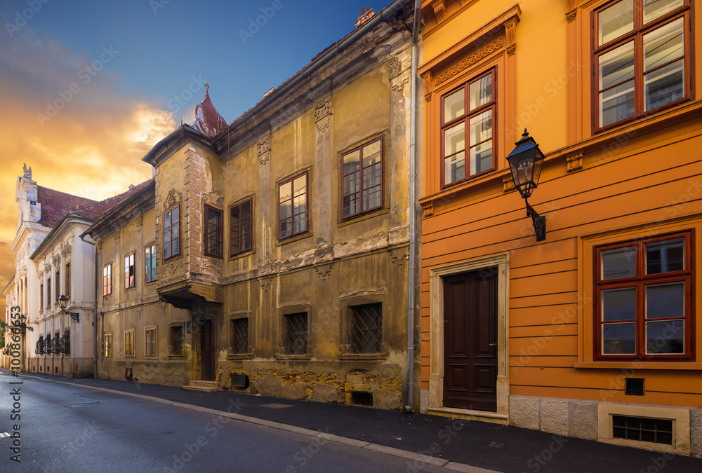 Middle age houses  in upper town in Zagreb. Historical part of Zagreb called Gornij Grad. Croatia.