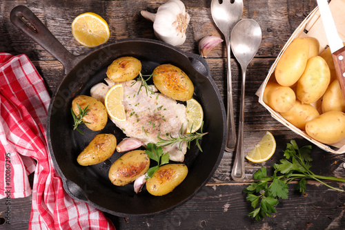 fish filet and roasted potatoes