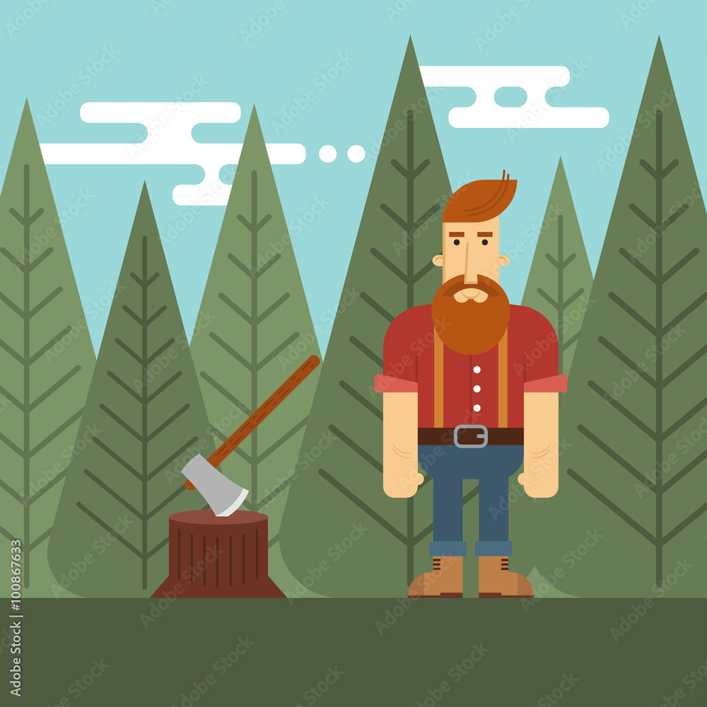 Vector illustration of lumberjack in the wood. Stock Vector | Adobe Stock