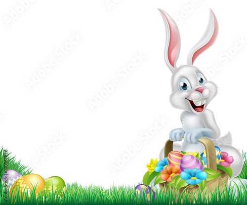 Cartoon White Easter Bunny Egg Basket