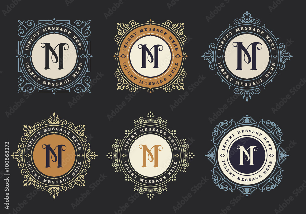 Vintage emblem template. Monogram emblem insignia. Calligraphic logo ornament vector design. Decorative frame for Restaurant Menu, Hotel, Jewellery, Fashion, Label, Sign, Banner, Badge