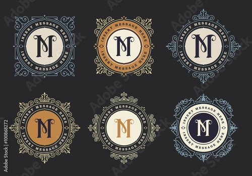 Vintage emblem template. Monogram emblem insignia. Calligraphic logo ornament vector design. Decorative frame for Restaurant Menu, Hotel, Jewellery, Fashion, Label, Sign, Banner, Badge