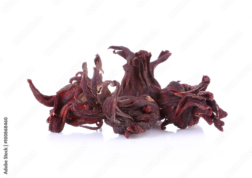 Obraz premium dried hibiscus sabdariffa or roselle fruits on white