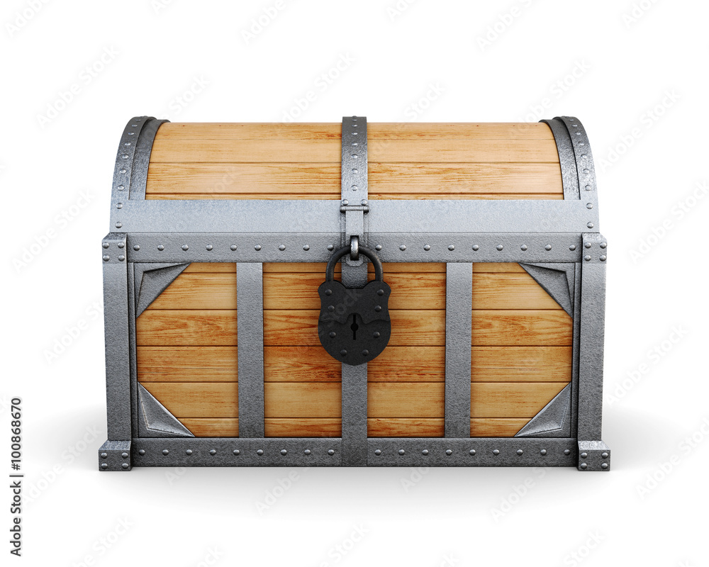 Fotografie Chest in a castle isolated on a white background. 3d render imag