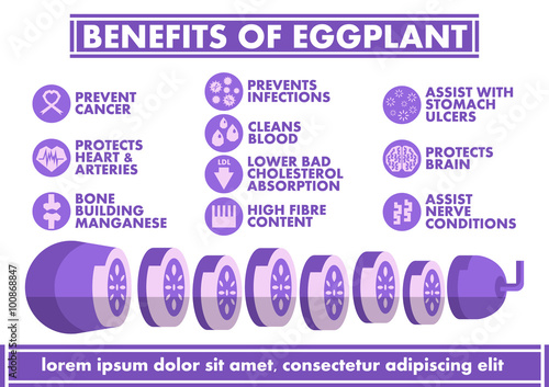 Benefits of Eggplant Infographics - Vector flat design