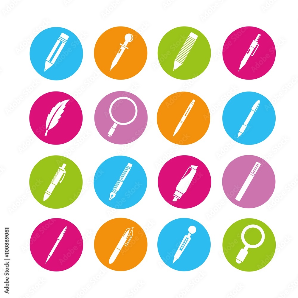 pen and writing tool icons, stationery icons pen and writing tool icons, stationery icons