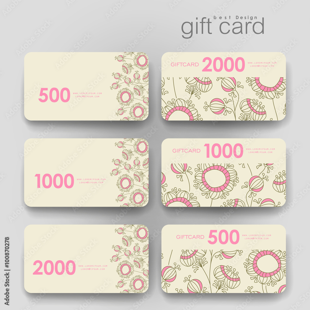 Gift coupon, discount card template with  floral abstract background