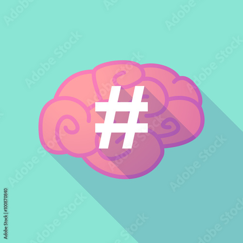 Long shadow brain with  a hash tag