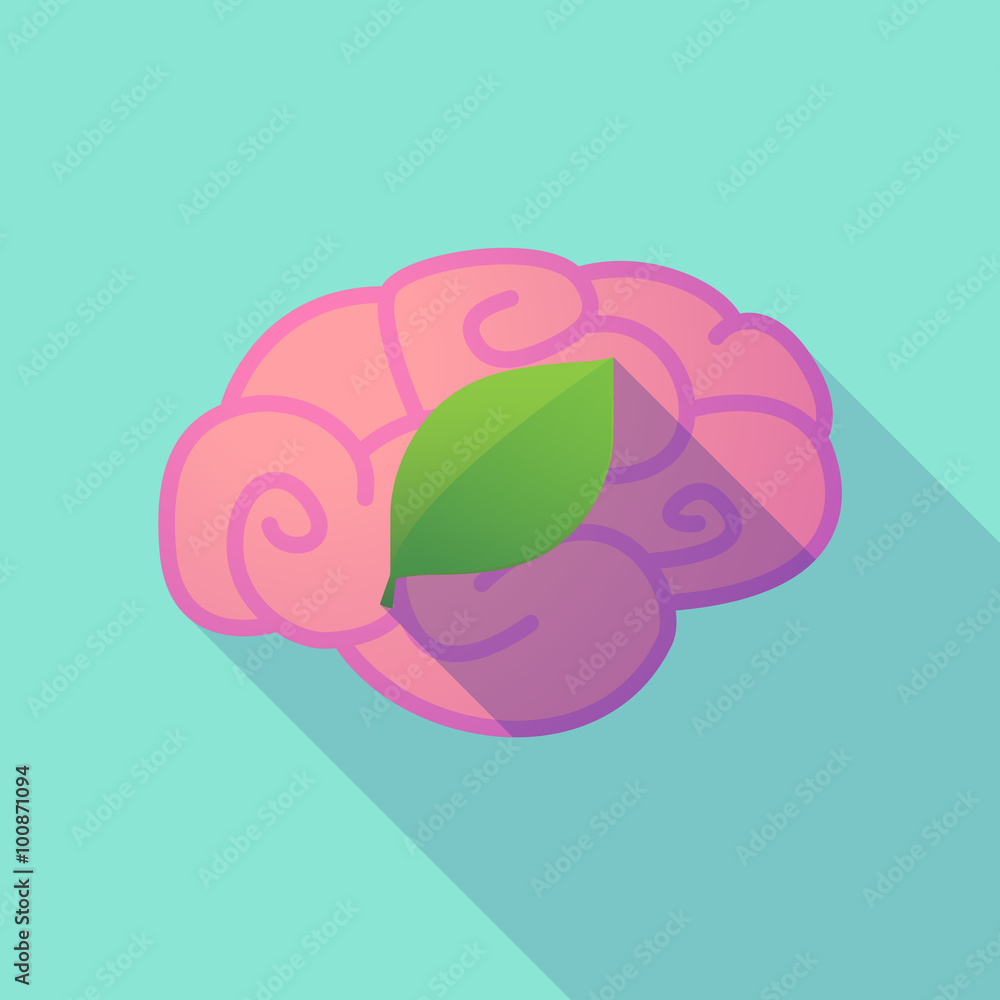 Long shadow brain with a green leaf Long shadow brain with a green leaf
