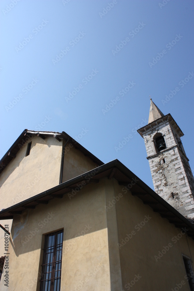 Church of Levo under blue sky, Lake Maggiore Italy 