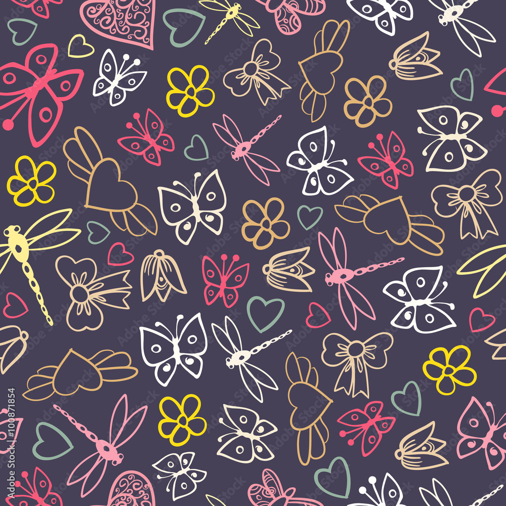 Seamless pattern with butterflies and hearts Seamless pattern with butterflies and hearts