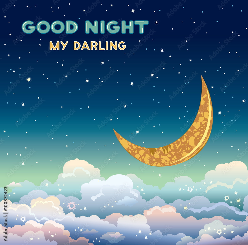 good night my darling. Moon, cloud and stars. Stock Vector | Adobe ...