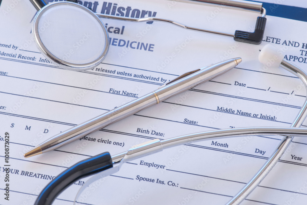 Doctors essentials are lying on the table. Doctors essentials are lying on the table.