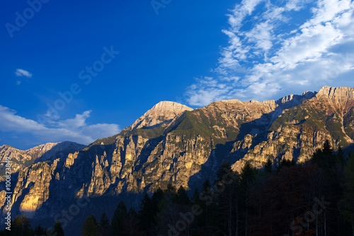 Italian Alps - Cima Dodici / Mountain range of the Asiago plateau seen from Valsugana with the Cima Dodici (Peak Twelve) Veneto and Trentino Alto Adige, Italy