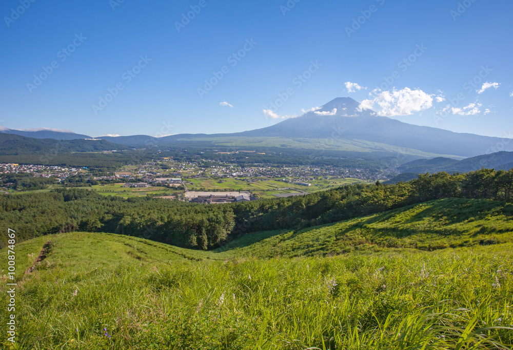 Mountain Fuji and Oshino village  in summer season