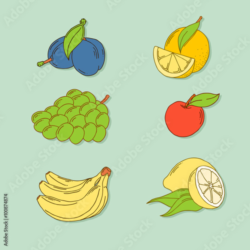 Set of hand-drawn tropic fruits
