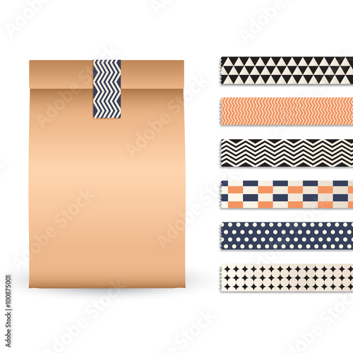 Brown Paper Bag Template With Scrapbook Tape : Vector Illustration