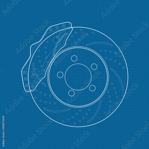 Brake disc icon.  illustration on Blueprint Background.