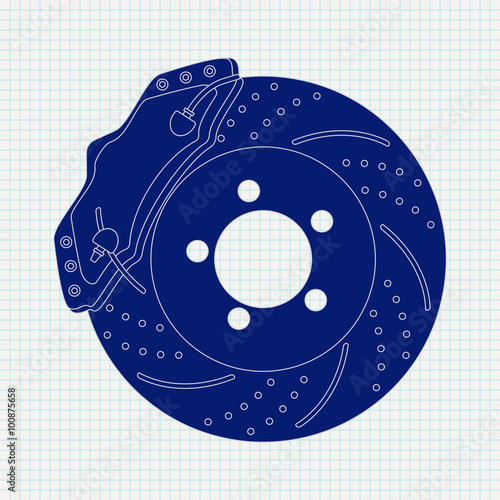 Brake disc.  illustration on Notebook sheet texture background