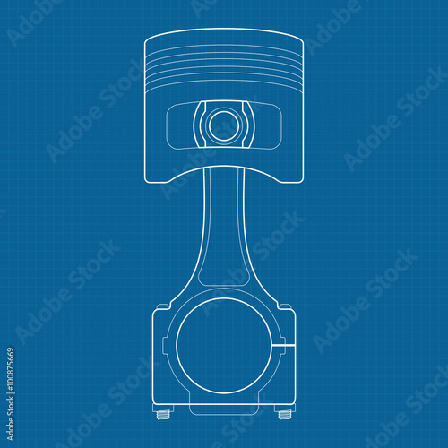 Piston. Vector illustration on Blueprint Background.