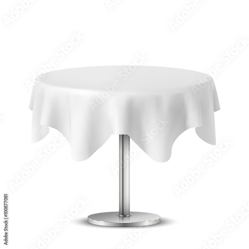  Empty Round Table with Tablecloth Isolated on White Background