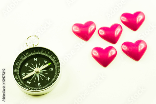 black compass, pink hearts, white background