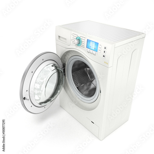 Open washing machine isolated on white background