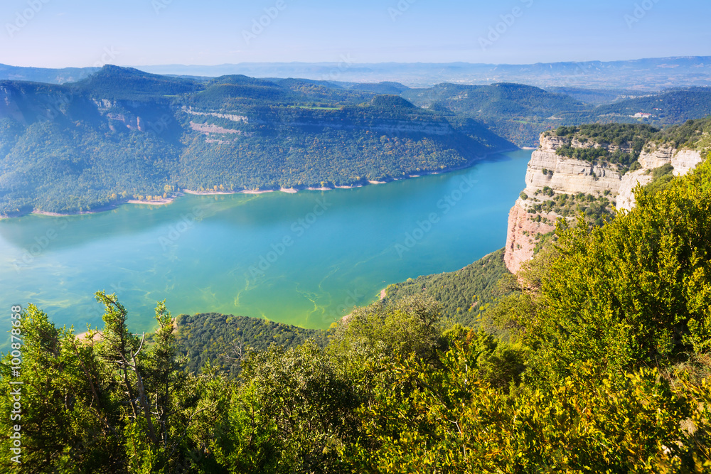 View of Sau reservoir in autumn. Catalonia,  Spain