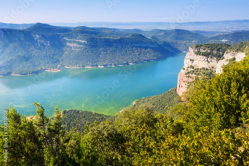 View of Sau reservoir in autumn. Catalonia   Spain