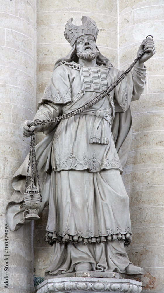 BRUSSELS - JUNE 21: Statue of high priest from Saint Nicholas church on June 21, in Brussels.