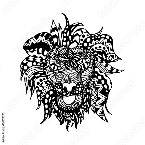 hand draw lion head zentangle patterns painted in trendy colors 