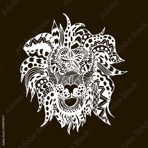 hand draw lion head zentangle patterns painted in trendy colors 