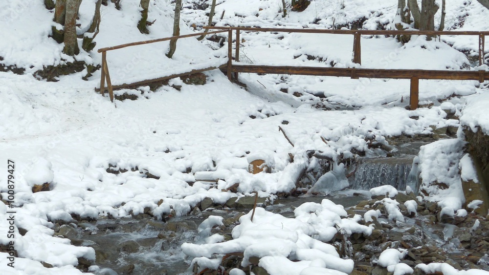 Winter waterfalls in the mountains Winter waterfalls in the mountains
