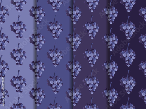 Bunch of grapes. Set of seamless patterns. Wallpapers with grapes.