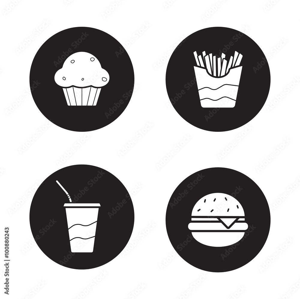 Fast food black icons set Fast food black icons set